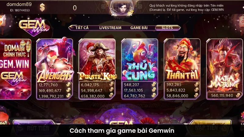 Cách tham gia game bài Gemwin