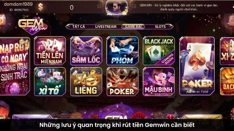 Những lưu ý quan trọng khi rút tiền Gemwin cần biết