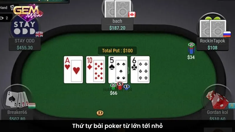 Sắp xếp thứ tự bài poker từ lớn tới nhỏ